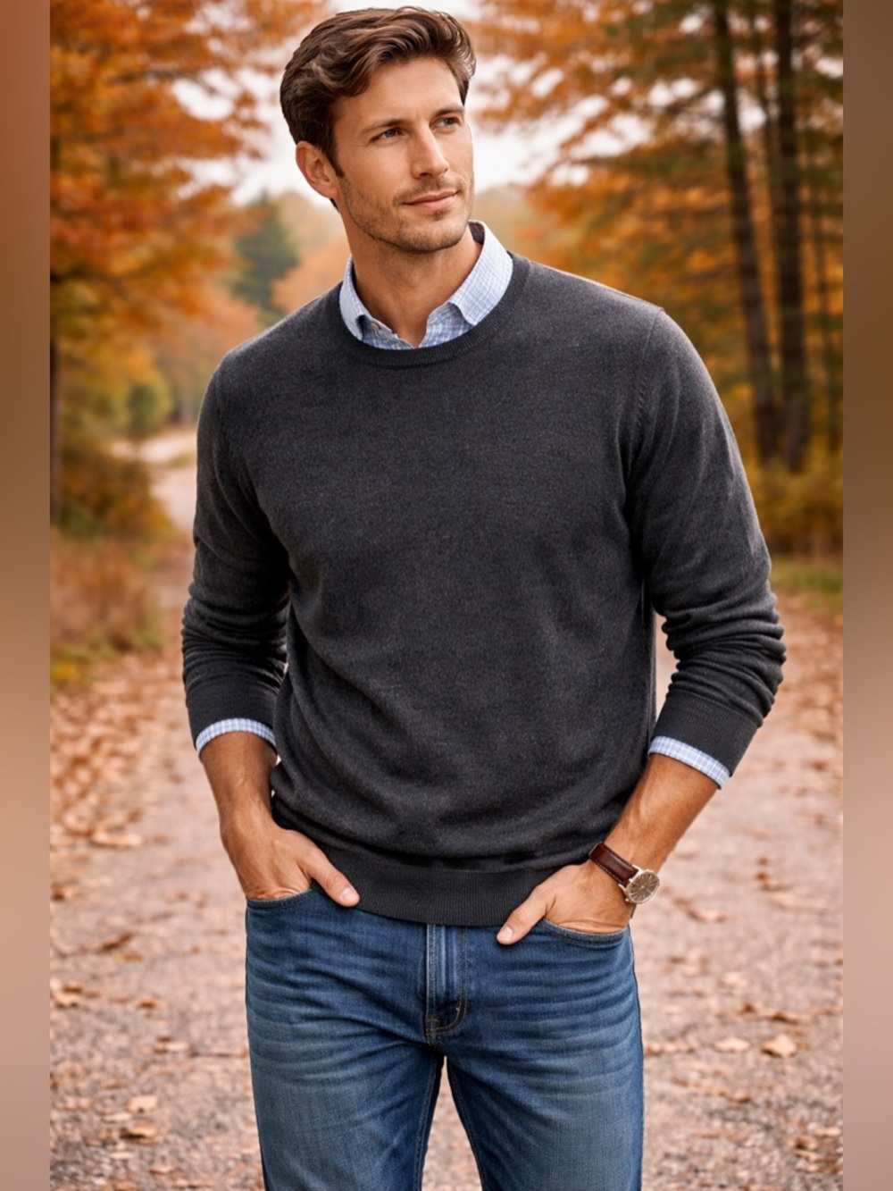 Jos. A. Bank Charcoal Wool Crewneck Sweater | Classic Lightweight Knit